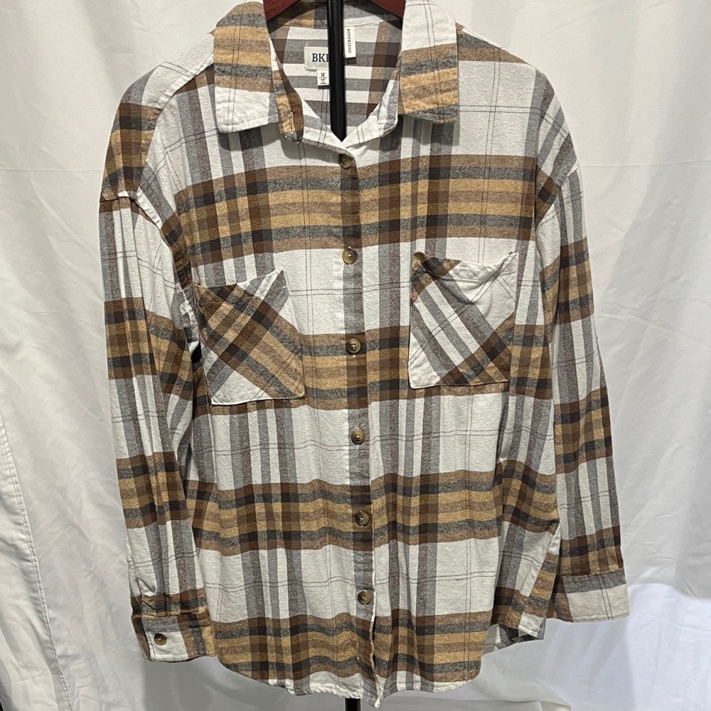 BKE Plaid Shirt in Brown, Tan, and White